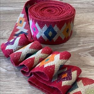Peruvian VTG Handwoven Vibrant Red Multicolor Geometric Patterned Trim (5 yards)